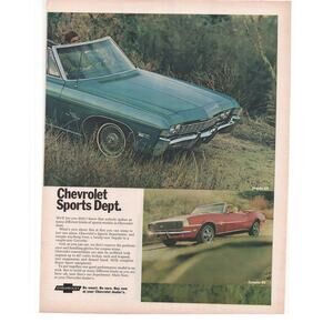 Chevrolet Automobile Advertisement Vintage 1968 Impala SS Camaro SS Sports Car